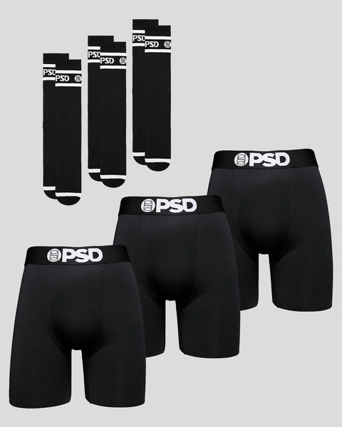 3 Pack Solid Black Brief & Sock Bundle